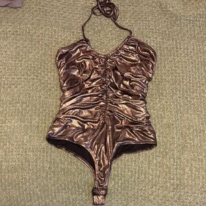 Brownish/Gold Halter Bodysuit